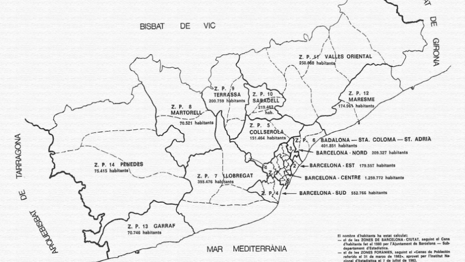 Mapa de l'arquebisbat de Barcelona el 1984