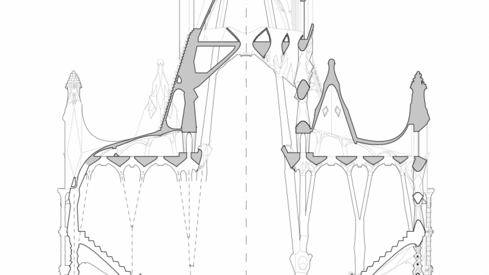 Secció transversal de les naus. (A) Naus laterals. (B) Nau central.